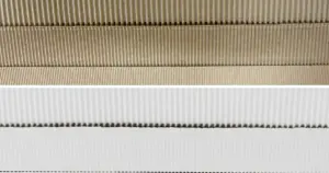 茶色と白い色の波々段ボールの写真